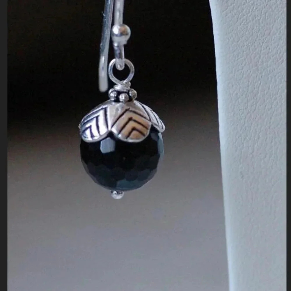 Black Spinel Earrings,August Birthstone Earrings,Black Earrings, Sparkle Jewelry - Picture 2 of 2